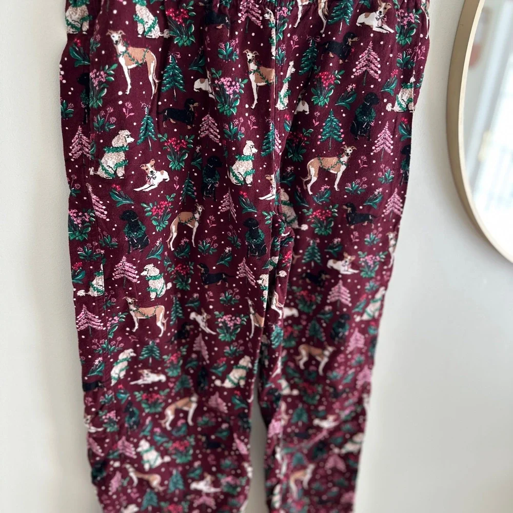 Lands End Bundle Flannel Pajamas Women’s Tall Small Rich Burgundy Holiday Hounds - Picture 10 of 15